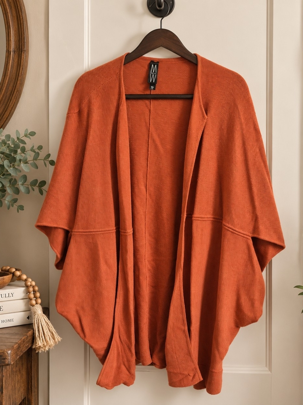 MarlaWynne Rust Orange Wool Blend Oversized Cocoon Cardigan M/L